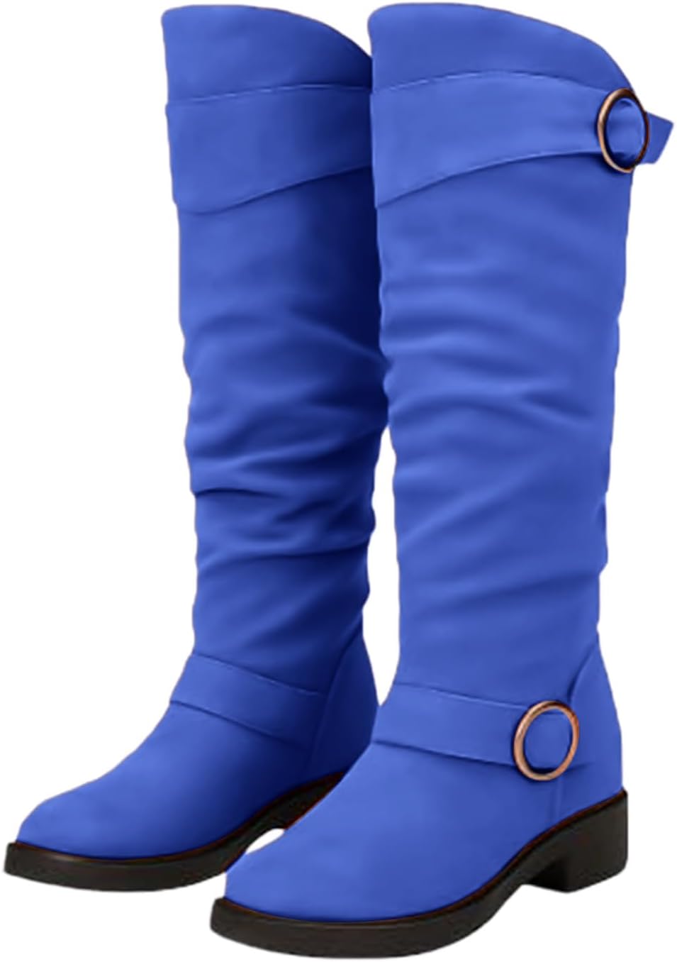 

Женские сапоги до колена на плоской подошве с широкой голенью, винтажные замшевые сапоги с боковой молнией и пряжкой, удобные модные ботинки для прогулок на открытом воздухе Canbebig, синий