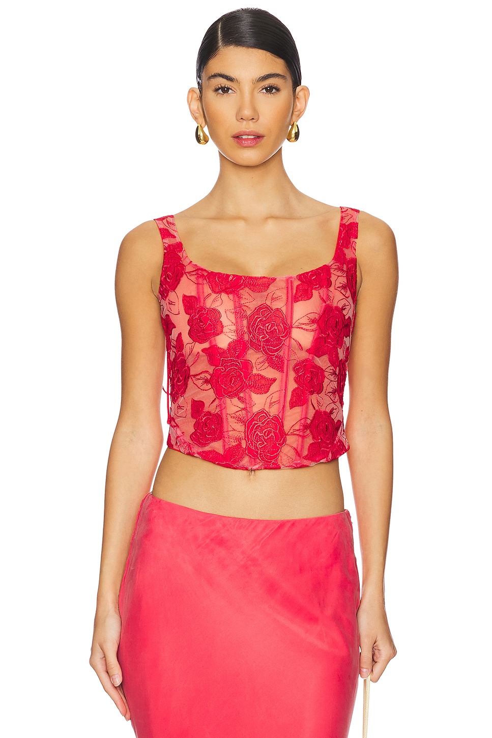 

Топ-Бюстье с вышитыми розами For Love & Lemons, красный