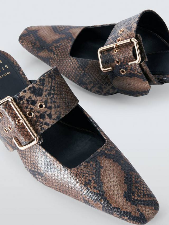 Canary Leather туфли-лодочки с крупной пряжкой и принтом под змею John Lewis, Brown/Multi — фото 4