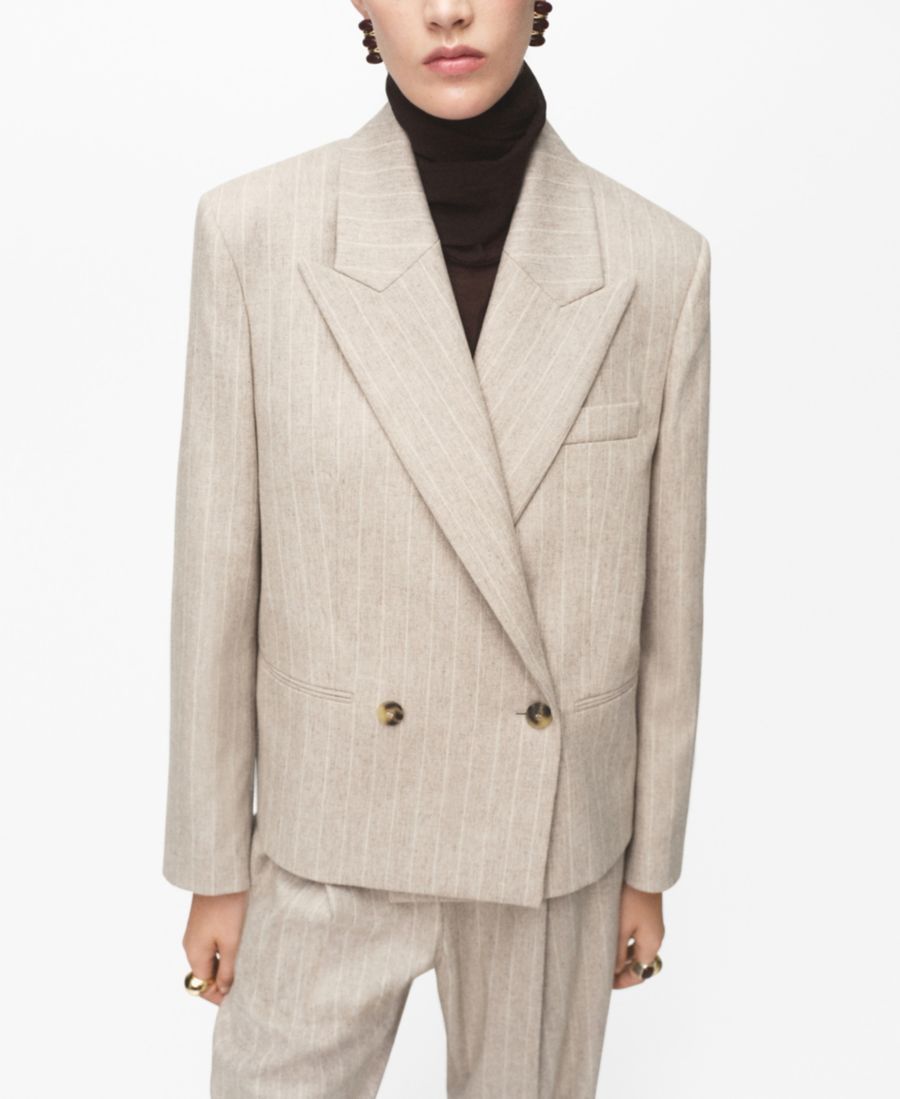 

Женский шерстяной пиджак в тонкую полоску MANGO, Gray