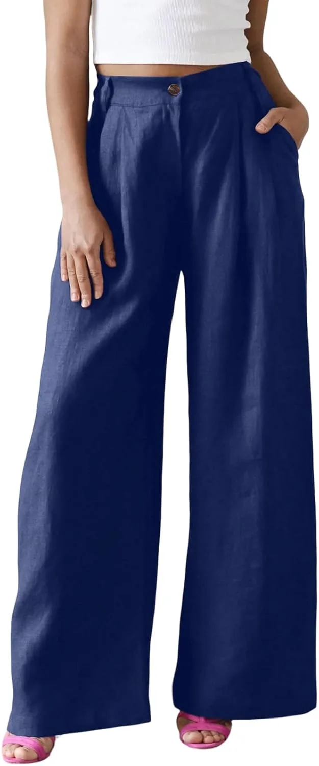 

Женские льняные брюки палаццо с широкими штанинами и эластичным поясом RODYETQQ