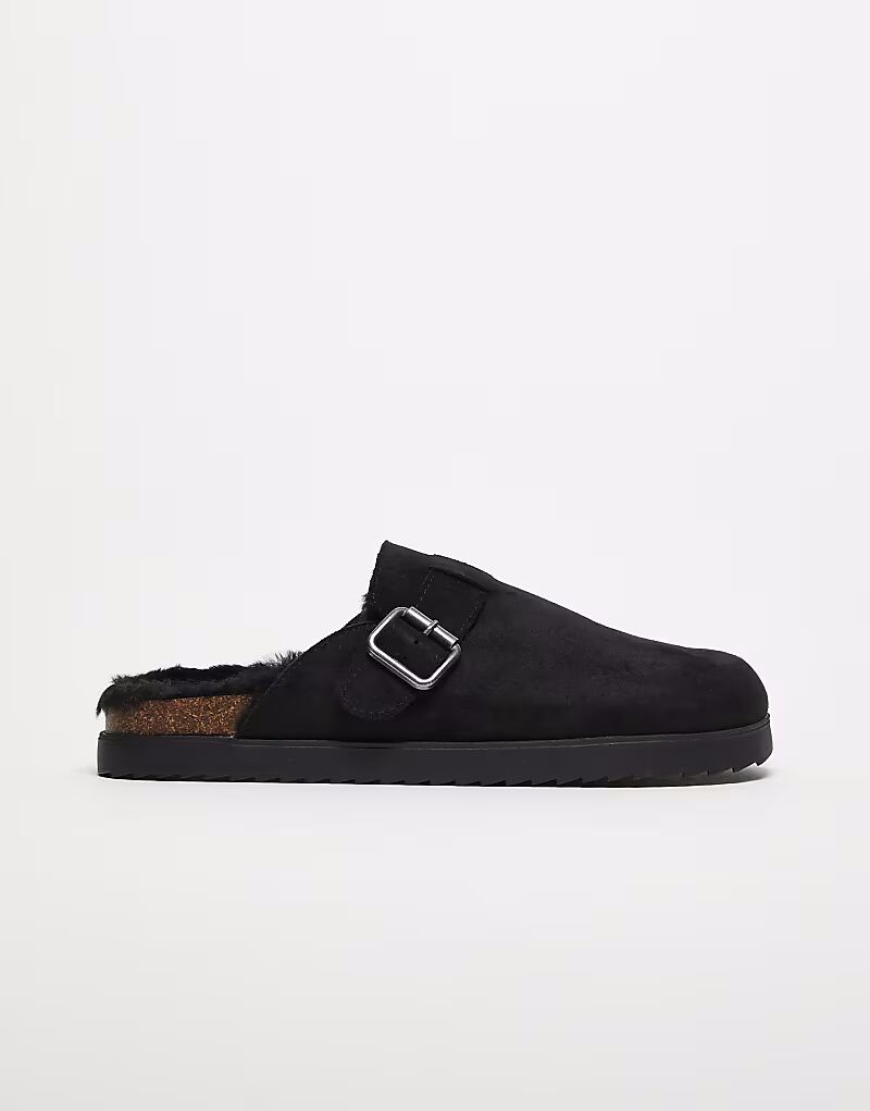 

Черные мюли с подкладкой из искусственного меха Asos Design