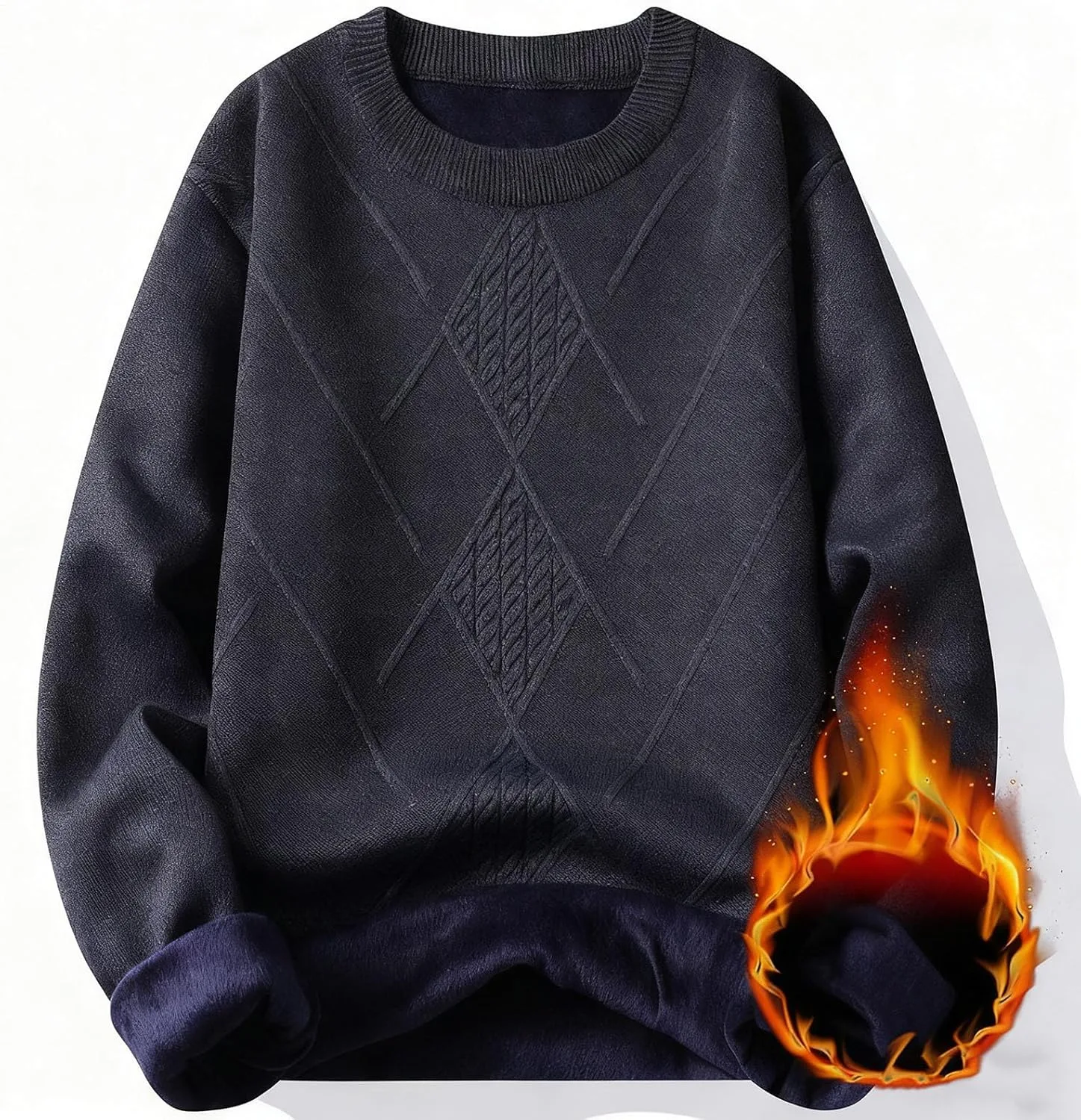 Мужской теплый флисовый свитер зимний тяжелый вес Crewneck Pullover Knit Slim Fit мягкий комфортный — фото 2