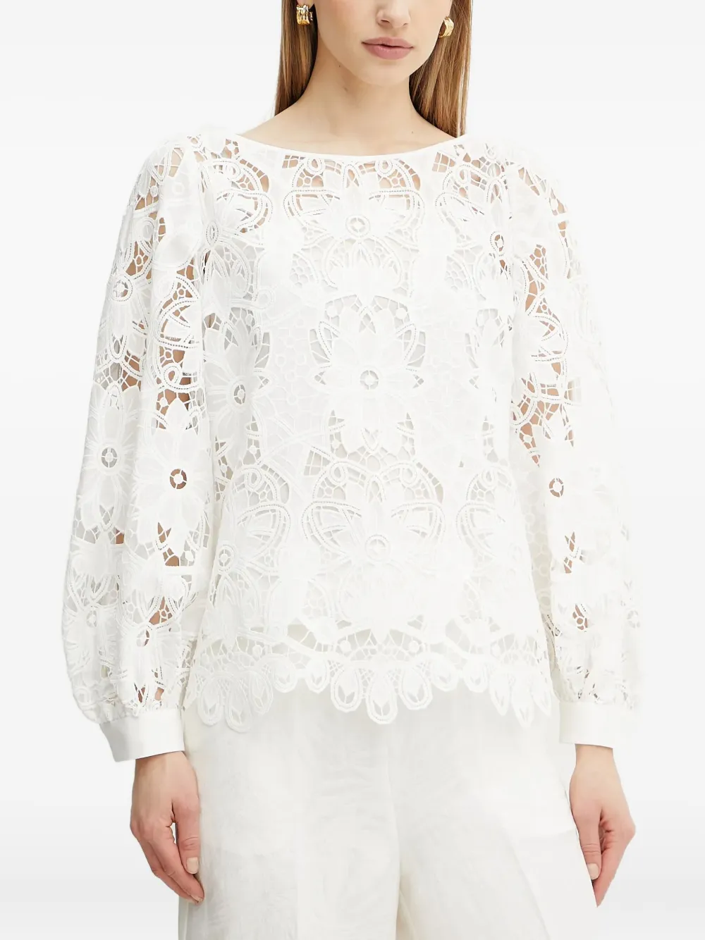 

Кружевная блузка с объемными рукавами Luisa Spagnoli, белый