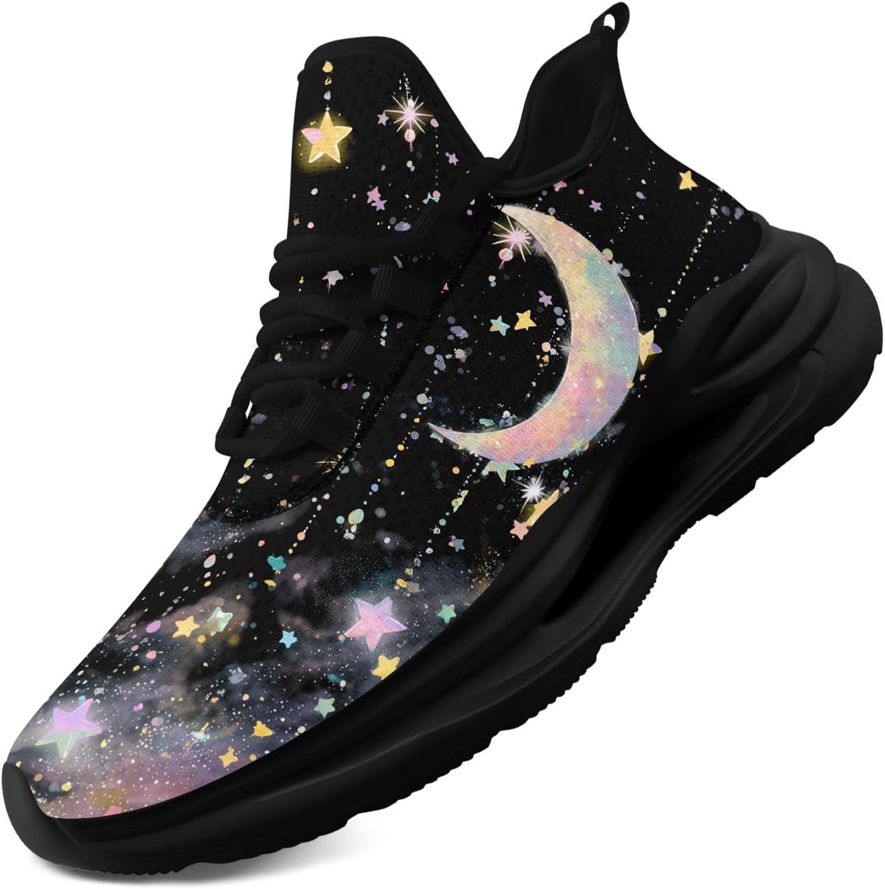 

Легкие кроссовки AWSOLE с принтом Солнце, Луна, Звезда для женщин и мужчин, дышащая сетка, для бега и ходьбы, модные, комфортные тренировочные, черный/розовый/бежевый
