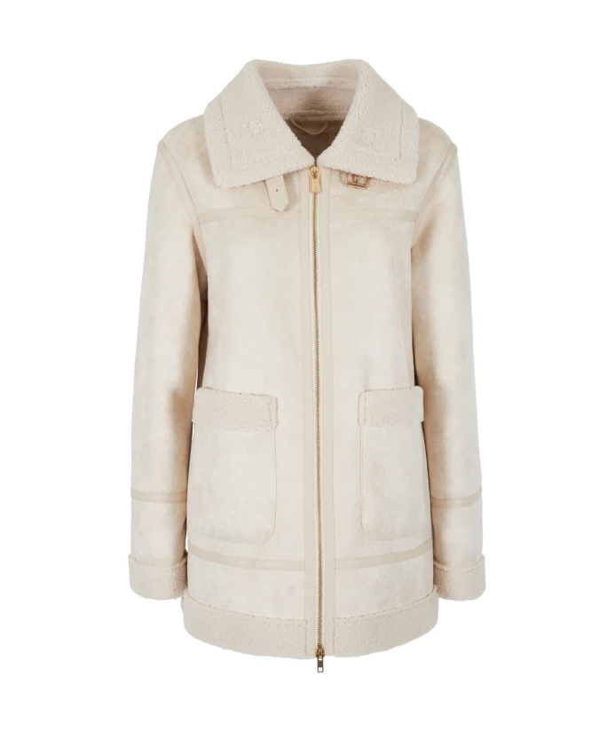 

Пальто из овчины цвета слоновой кости с искусственным мехом Yes Zee, белый