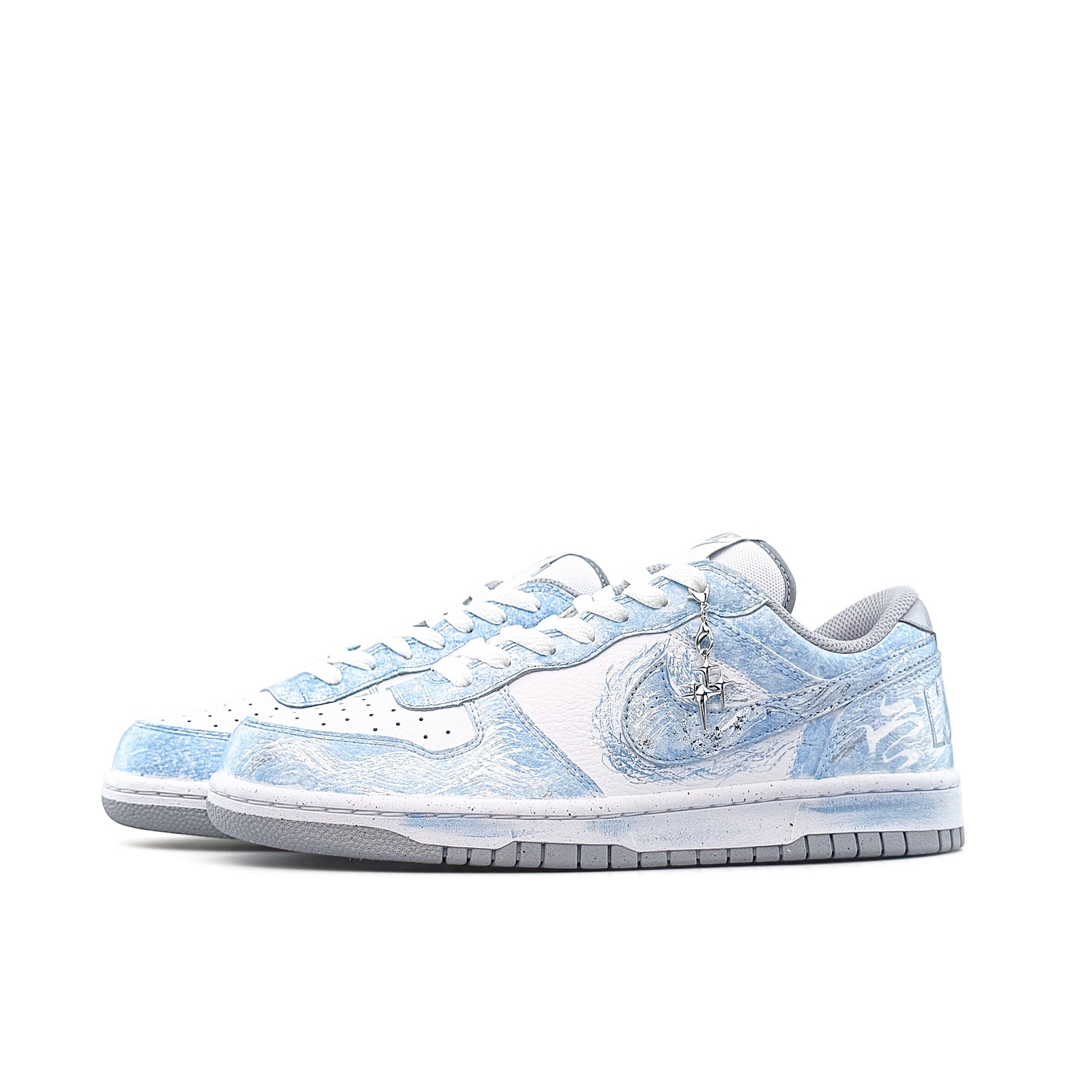Nike Кроссовки для скейтбординга Dunk Crushed Ice Blue Pudding с защитой от истирания и скольжения, низкие, мужские, бело-серо-голубые — фото 4