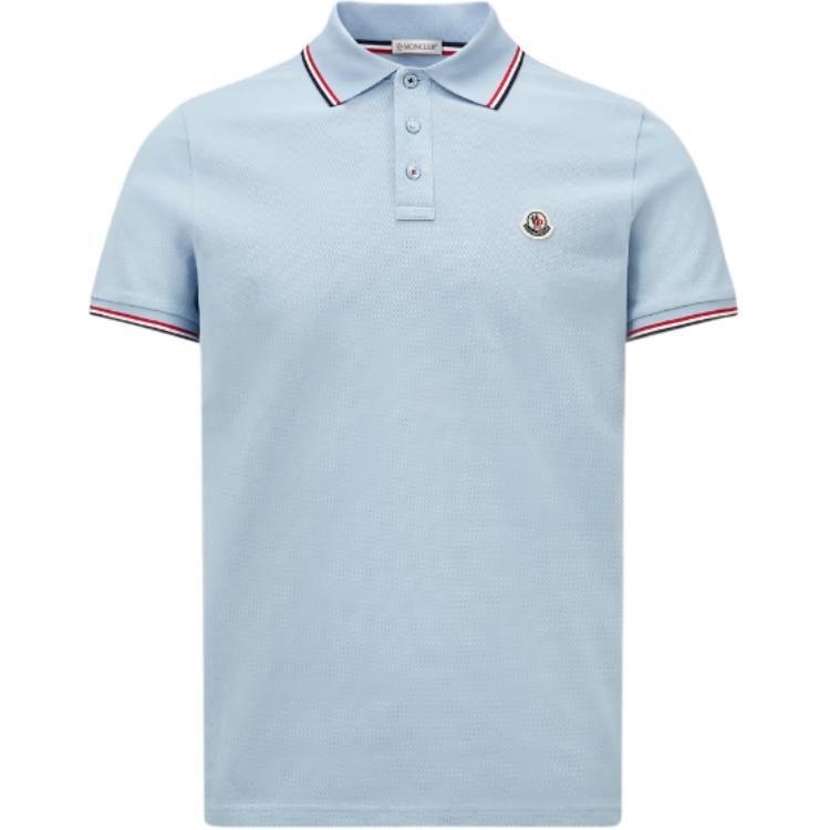 

Поло с коротким рукавом и нашивкой с логотипом Moncler, светло-голубой, Синий, Поло с коротким рукавом и нашивкой с логотипом Moncler, светло-голубой