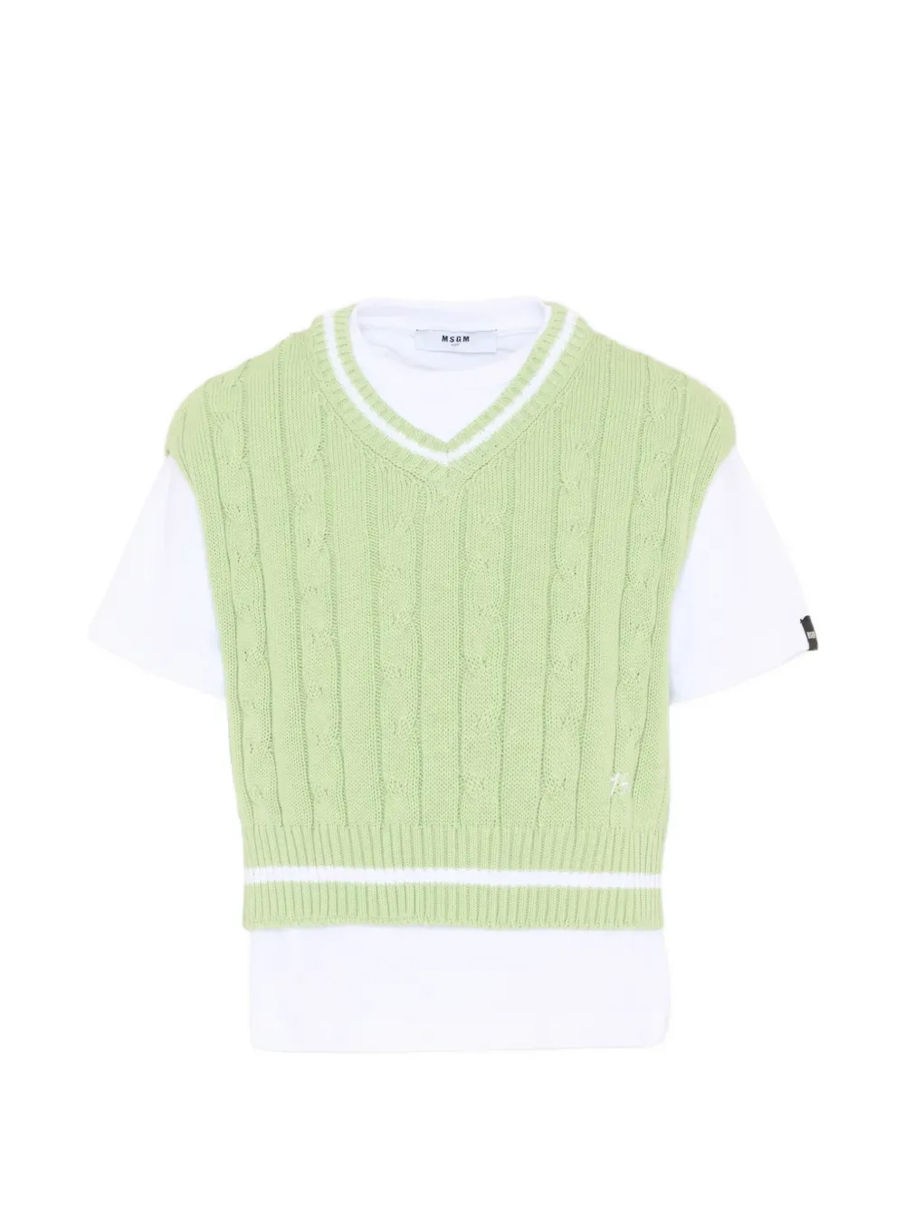 Футболка с круглым вырезом и ажурной вязкой MSGM Kids, зеленый