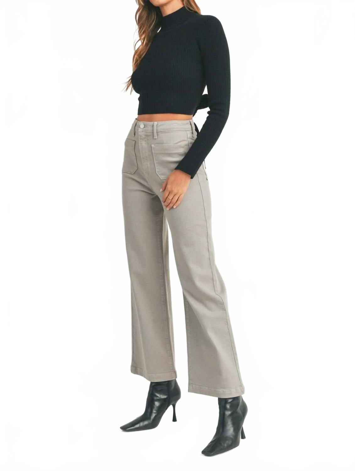 

Высокие брюки с накладными карманами и широкими штанинами в цвете лунного камня JUST BLACK DENIM, Moonstone