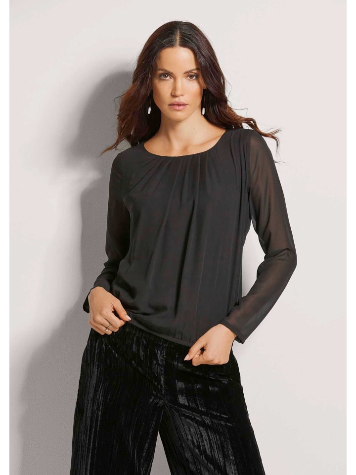 

MADELEINE Блузка с круглым вырезом и прозрачными рукавами, черная