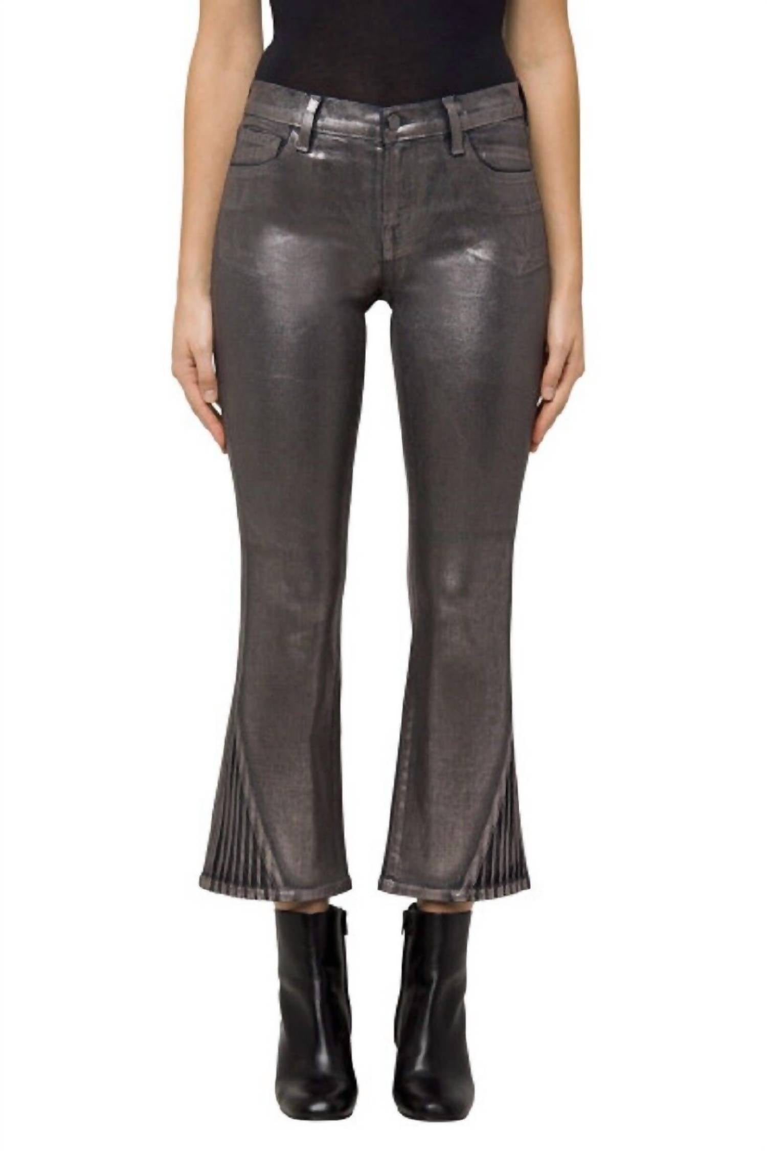 

Джинсы-клеш средней посадки Selena Crop Boot Cut из фольгированного хрома J Brand, цвет foiled chrome