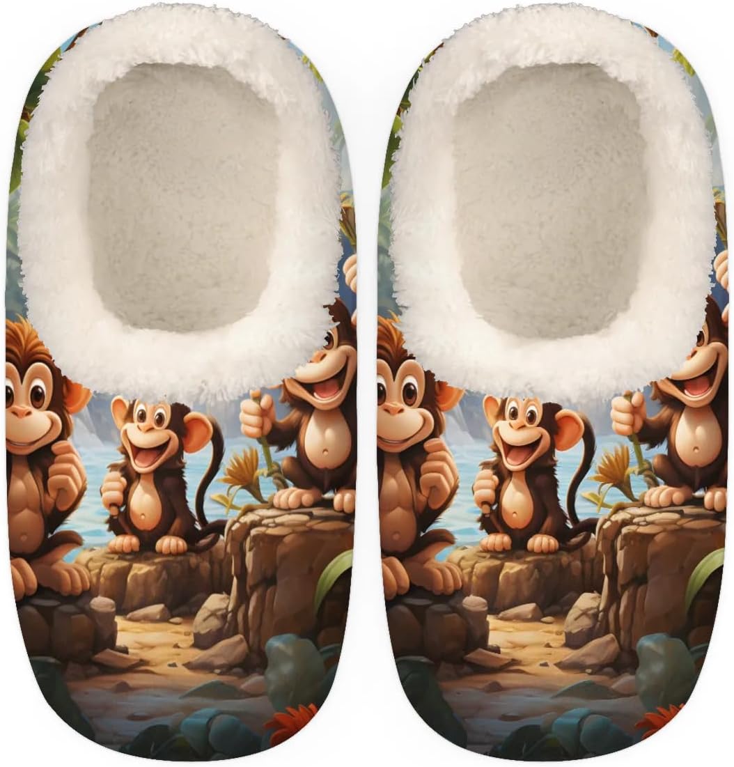 

Тапочки QsirBC Woods River с изображением обезьян для женщин и мужчин, мягкие с эффектом памяти, с нескользящей подошвой, для дома и улицы, уютные и теплые, Woods River Monkey L