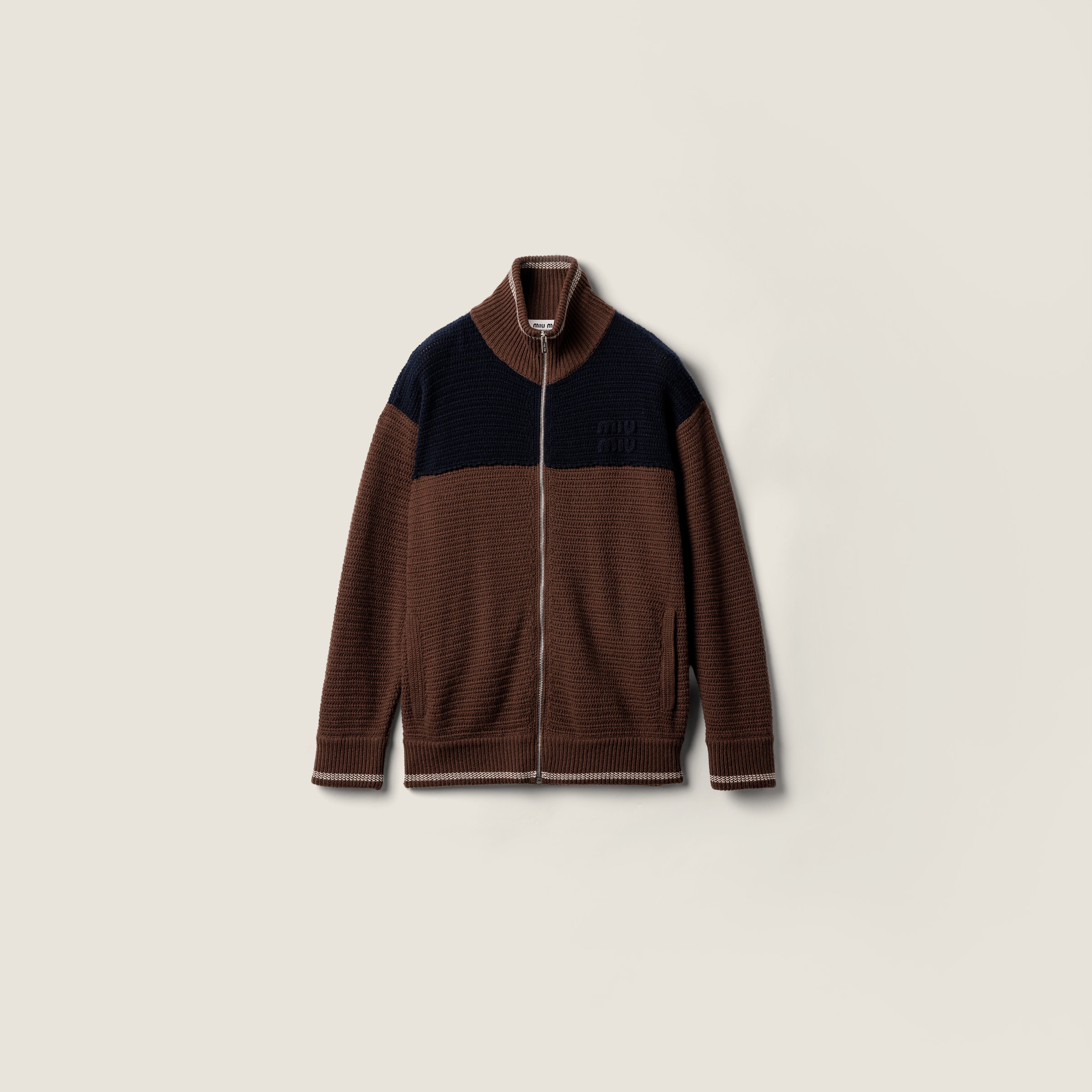 

Кашемировый кардиган на молнии MIU MIU, какао-браун/синий