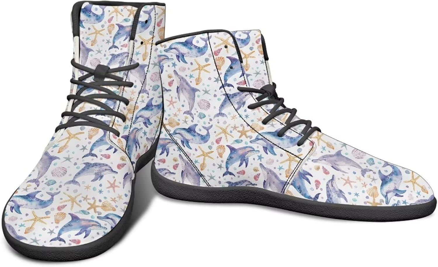 

Высокие кроссовки с морским животным принтом и обувь для босоного ходьбы, заземляющие кроссовки для мужчин, обувь для кросс-тренинга и путешествий Watdotory, Dolphin Shell Starfish Print