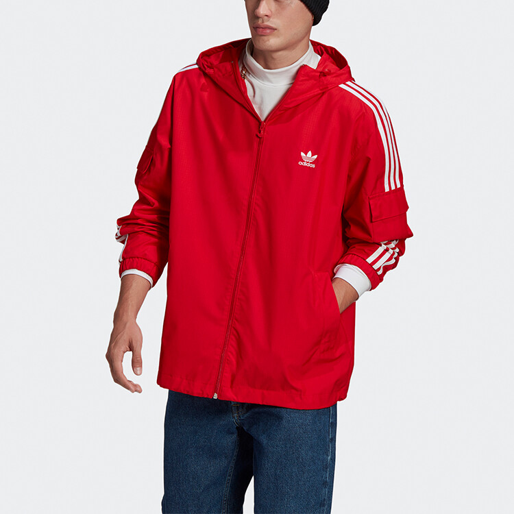Куртка с тремя полосками, мужская, алая Adidas Originals, цвет Scarlet — фото 4