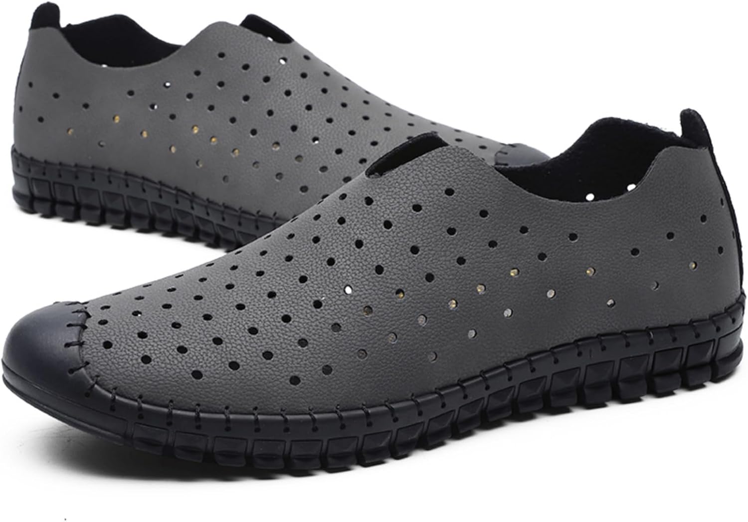 

Мужские кожаные лоферы слипоны, дышащие повседневные туфли с перфорированным дизайном и гибкой противоскользящей подошвой, легкие и удобные для ходьбы Kelibasi, серый