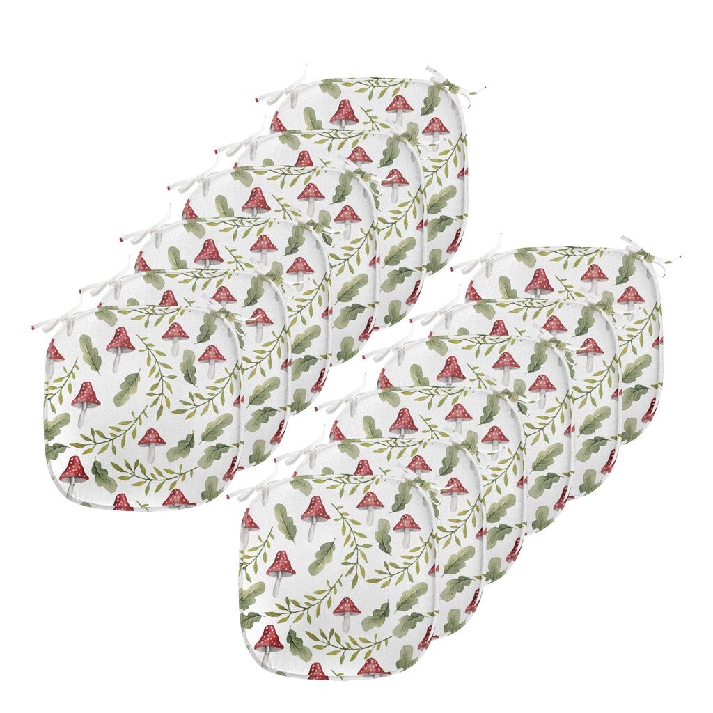 

ABAKUHAUS Грибная подушка для стульев в столовой, элементы леса из листьев, декоративная водонепроницаемая подушка с ремнями для кухонных сидений, 40 см x 40 см — упаковка из 12 шт., Reseda Green Ruby, белый