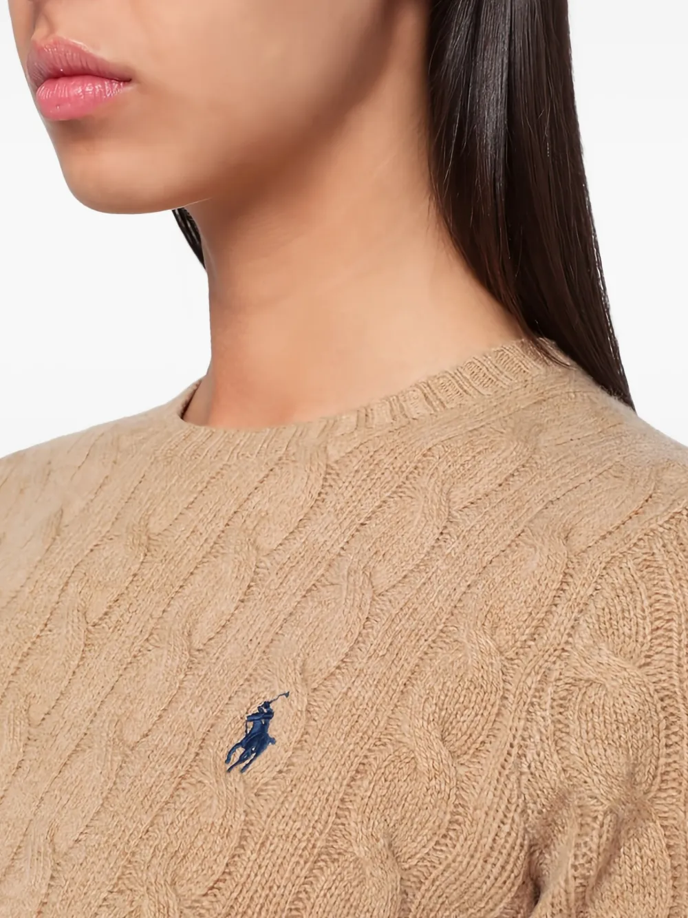 Свитер фактурной вязки с логотипом Polo Ralph Lauren, коричневый — фото 4