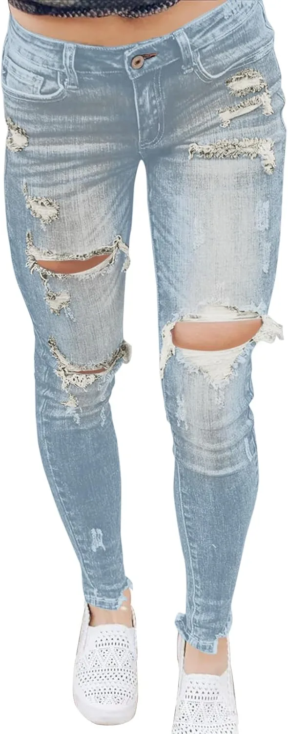 

Женские джинсы Butt Lift Comfy Stretchy Ripped Skinny Mid Waist Destroyed Denim Pants (Pack of 2) PerZeal