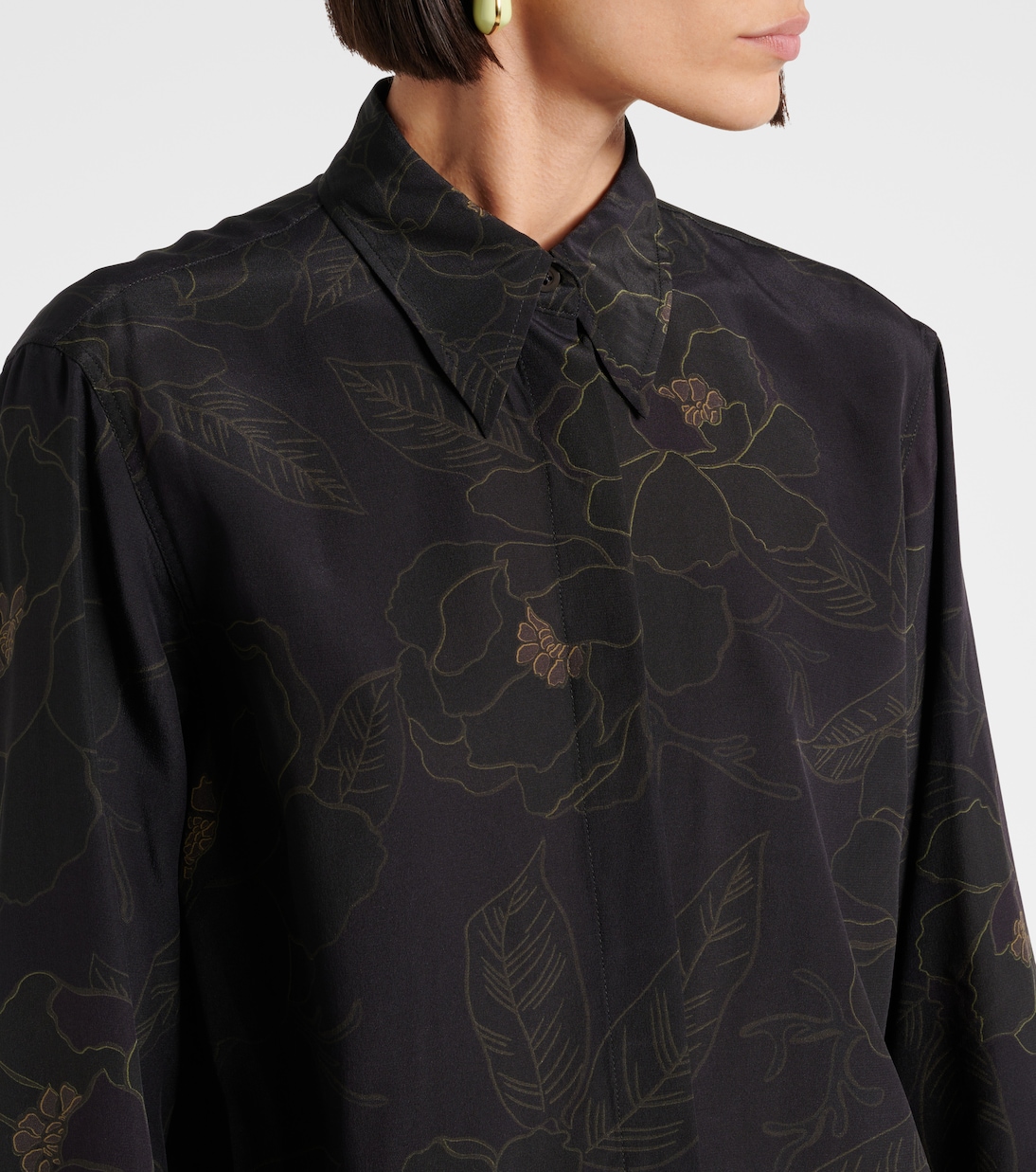 Шелковая рубашка с цветочным принтом Dries Van Noten, черный — фото 4