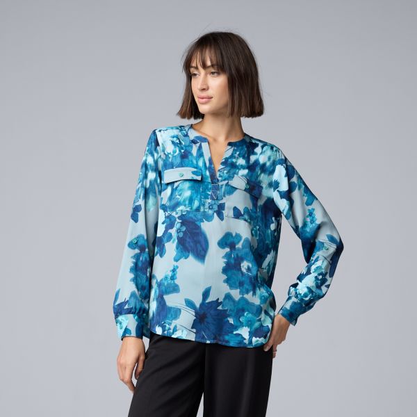 

Женская блузка с отворотом и застежкой-молнией Simply Vera Vera Wang, цвет blue med floral