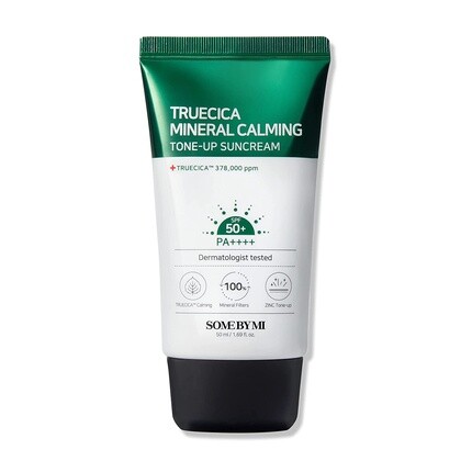 

Truecica Mineral Calming Tone-Up Suncream Spf50+ Pa++++ 1,69 унций, 50 мл - осветляющий и успокаивающий эффект, Some By Mi