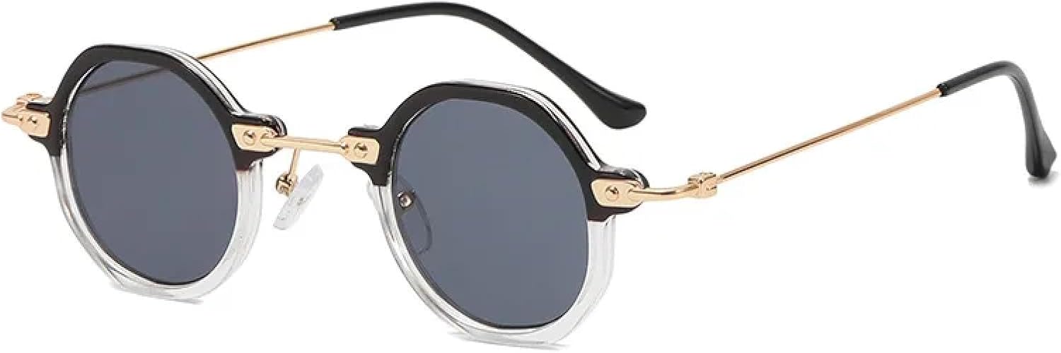 

Солнцезащитные очки с защитой UV400 | Маленькая круглая металлическая оправа, прозрачные линзы | Для женщин и мужчин, для занятий спортом на открытом воздухе и вождения DSVIGF, Blacktrans Grey