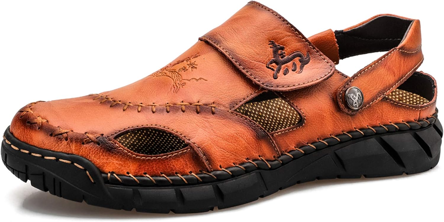 

Мужские сандалии Honeystore с вырезами, на резинке, из кожи, большой размер, повседневные, коричневый