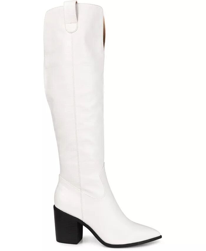 Женские сапоги Therese Extra Wide Calf на блочном каблуке до колена Journee Collection, белый — фото 2
