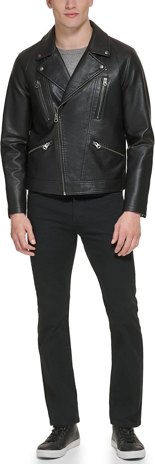 Мужская мотоциклетная куртка Levi's из искусственной кожи, Black Multi Zip — фото 4