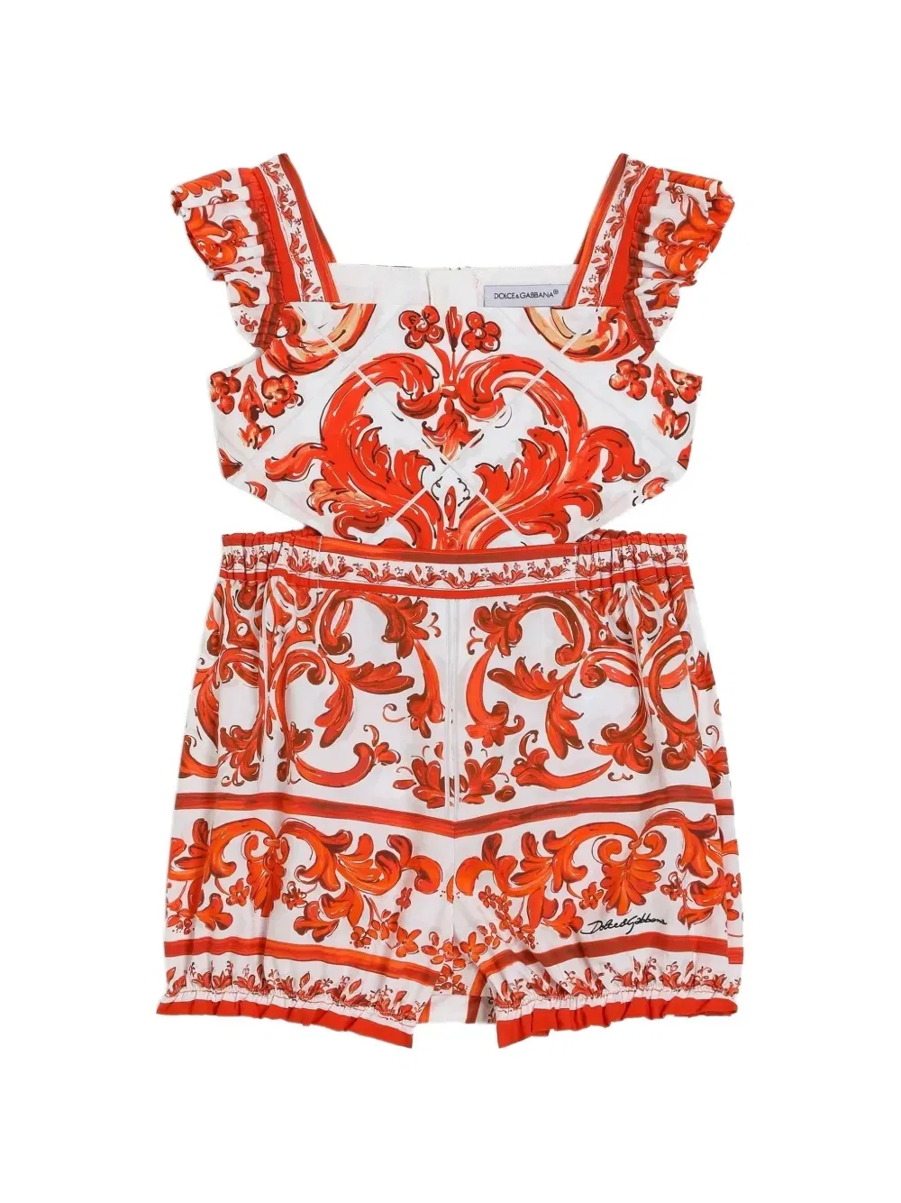 Ромпер из поплина с майоличным принтом Dolce & Gabbana Kids, белый
