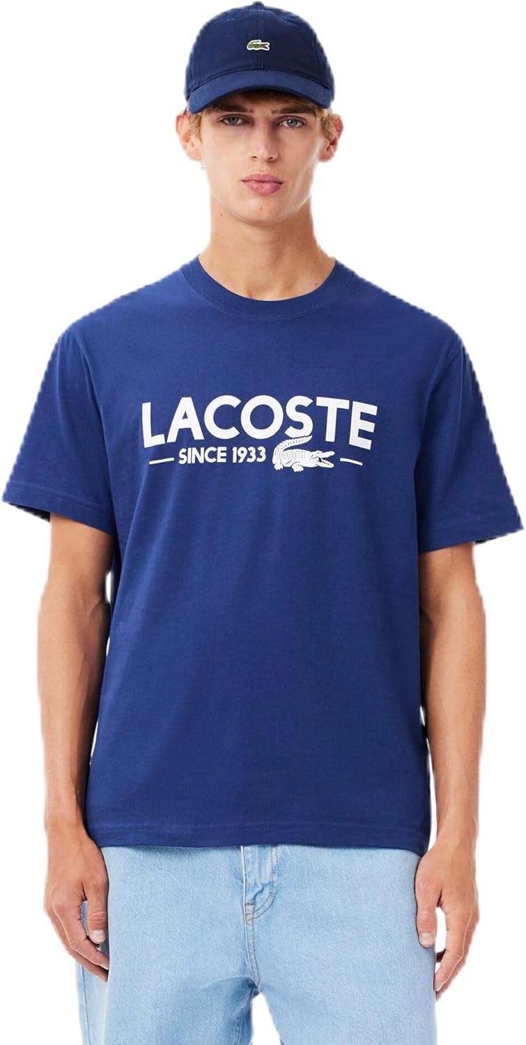 

Мужская хлопковая футболка с логотипом Lacoste, Blue