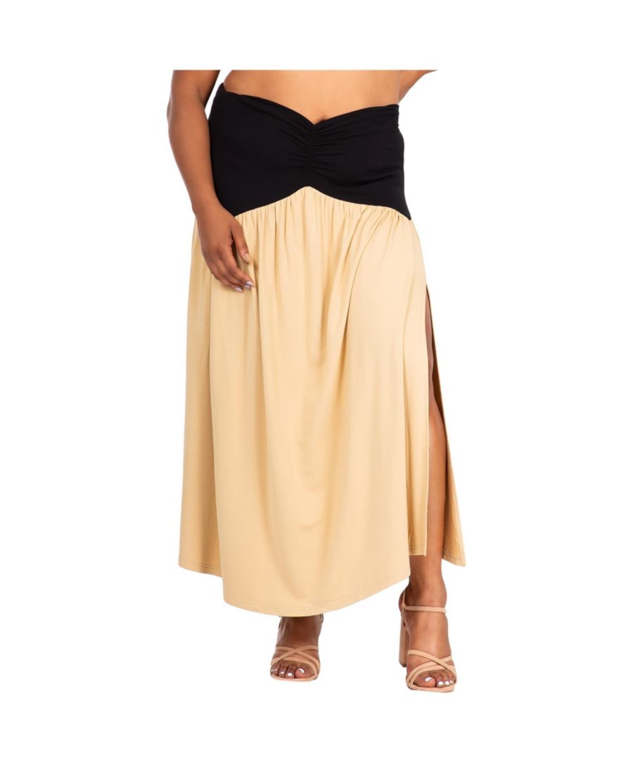 

Длинная юбка-макси большого размера с V-образным вырезом на талии, А-силуэтом, боковыми разрезами и расклешенным силуэтом Poetic Justice, Champagne