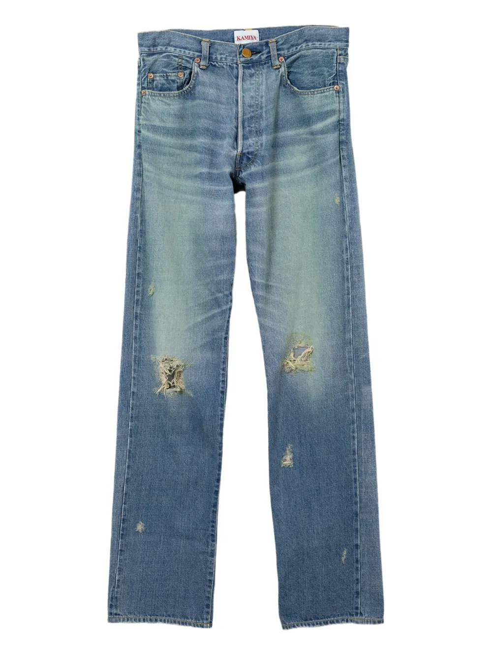 

Прямые джинсы с эффектом потертости KAMIYA, синий