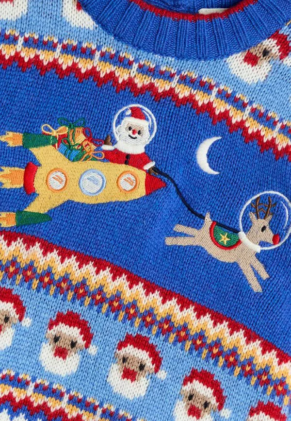 Рождественский джемпер в стиле fair isle стандартного кроя Jojo Maman Bébé, Blue Santa Rocket — фото 3