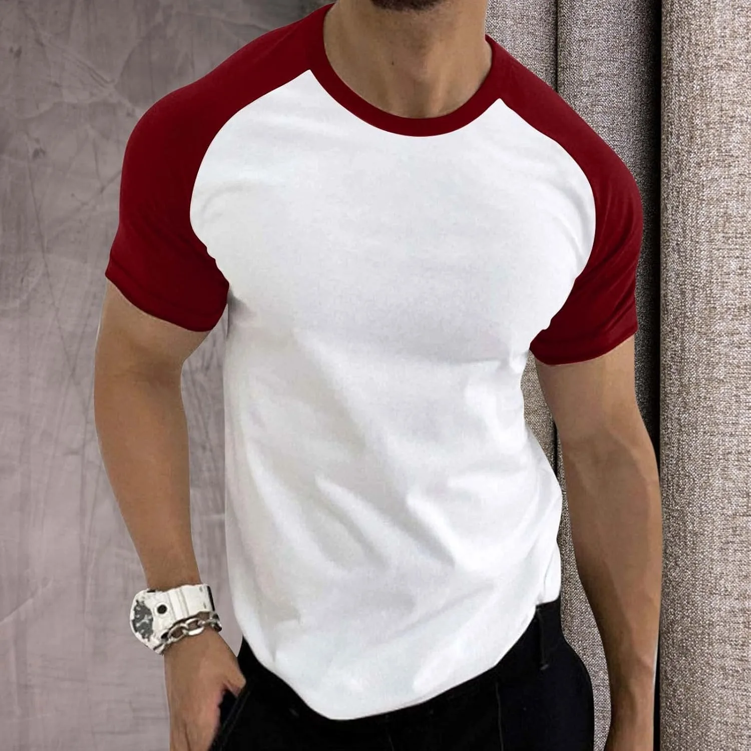 Мужская бейсболка casual slim fit с коротким рукавом и цветными блоками — фото 2