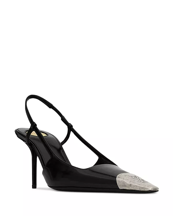 Женские туфли-лодочки Jeanne с открытой пяткой из глянцевой кожи Saint Laurent, черный