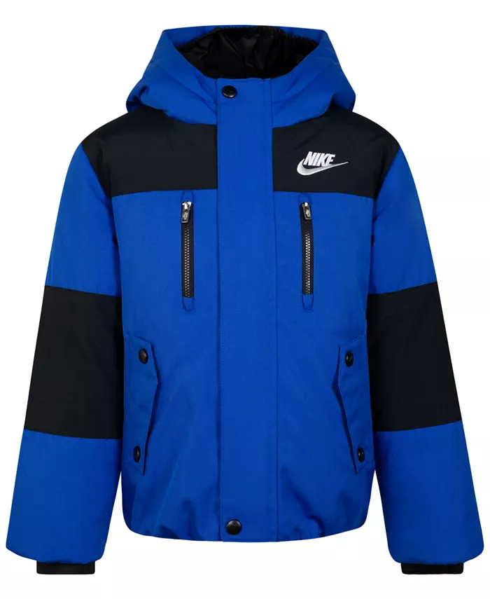 

Мальчиковая куртка с капюшоном Outdoor Woven Color Blocked для возраста 4-7 лет Nike, синий