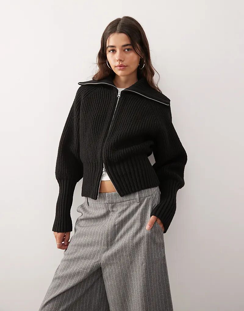 

Кардиган Weekday из трикотажной пряжи с застежкой-молнией черного цвета