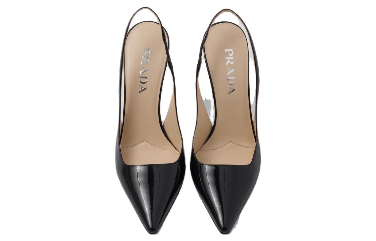Патентные узкие лодочки на шпильке 9,5 см женские черные PRADA — фото 4