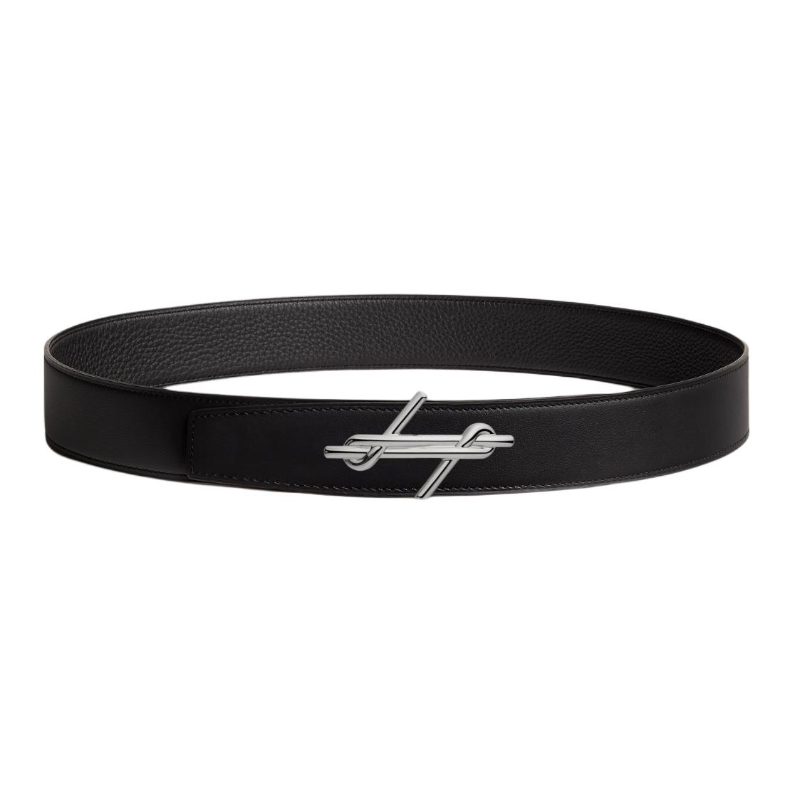 

HERMES Мужской ремень из телячьей кожи черный шириной 3,8 см, Black