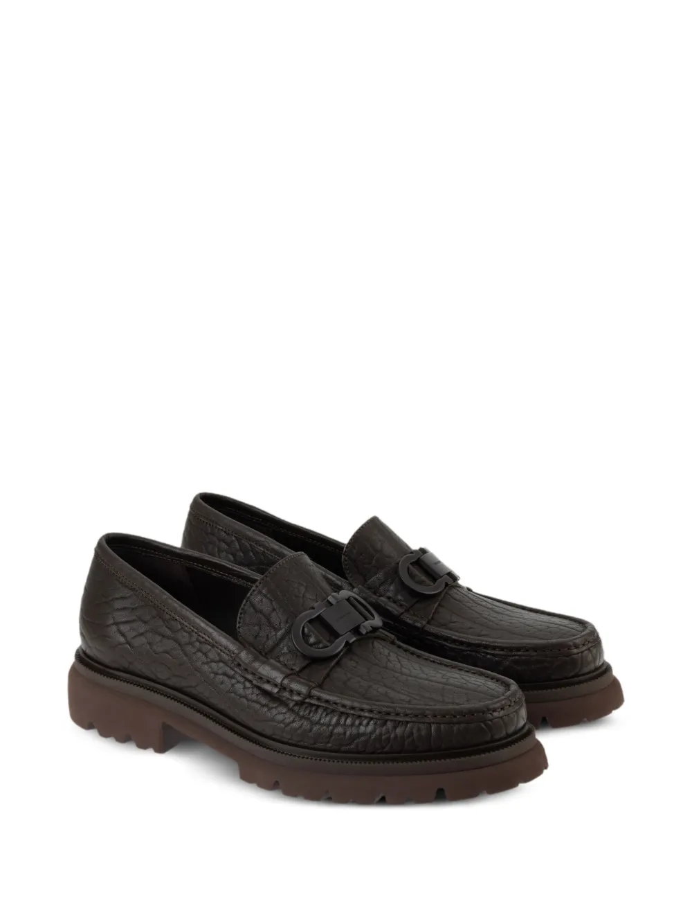 Фактурные лоферы с декором Gancini Ferragamo, коричневый — фото 2