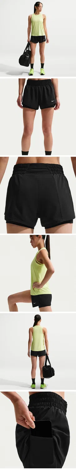Женские беговые шорты Nike Dri-Fit One Mid-Rise 3 дюйма 2-в-1 чёрно-белые — фото 2