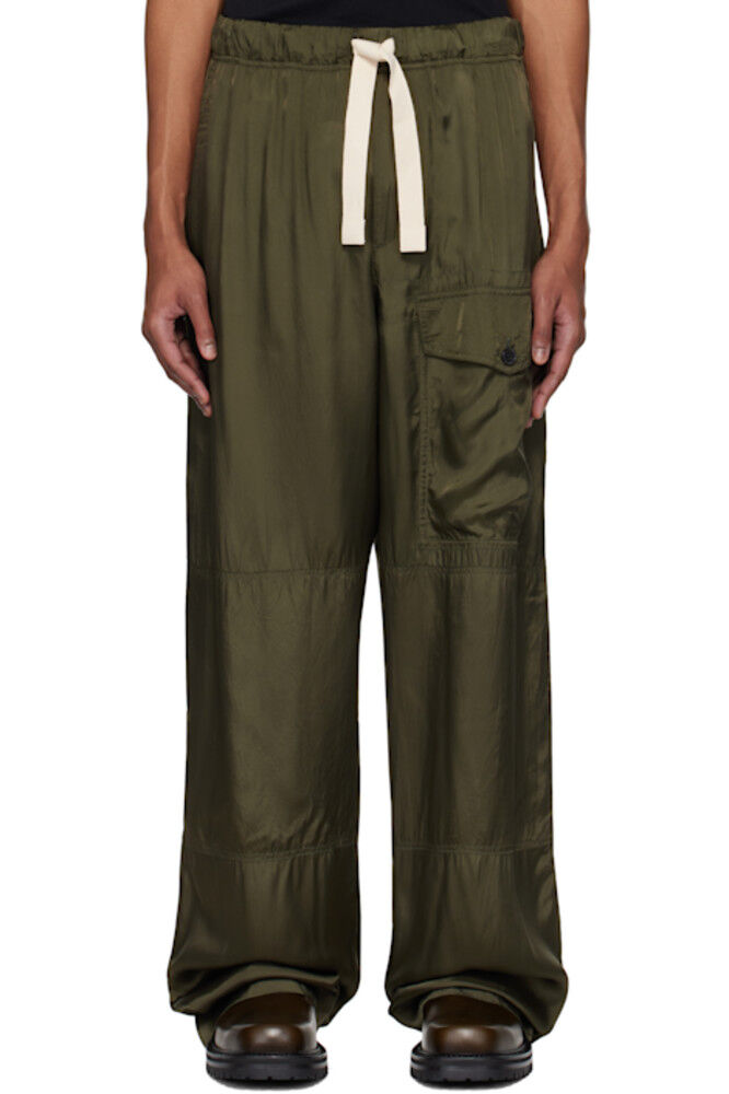 

Брюки-карго цвета хаки из вискозы с завязками на шнурке Dries Van Noten