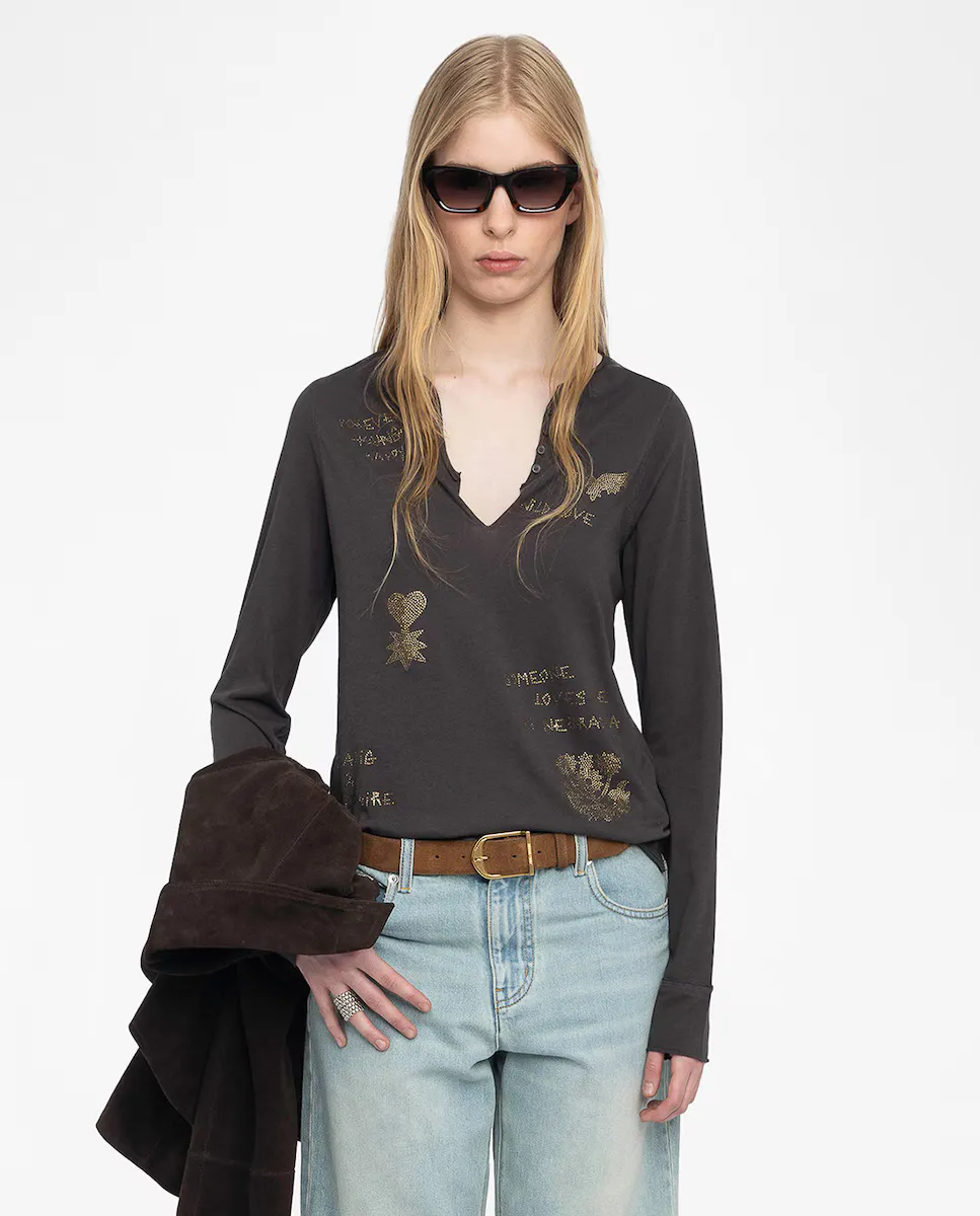 

Тунисская женская туника с длинными рукавами из хлопка Zadig & Voltaire, коричневый
