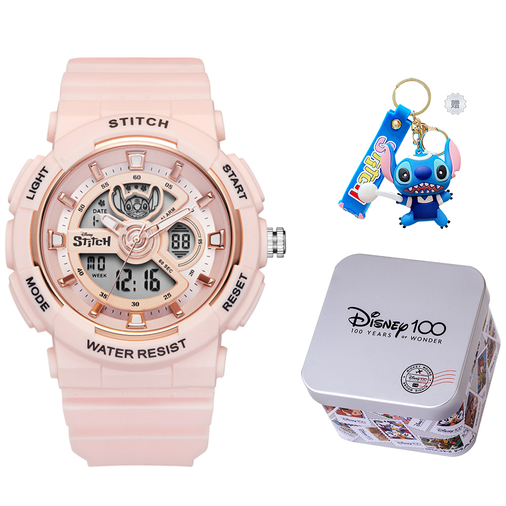 

Disney Часы Electronic+Quartz Movement Watch Unisex Blue Dial, Cute Pink+[Stitch Pendant]