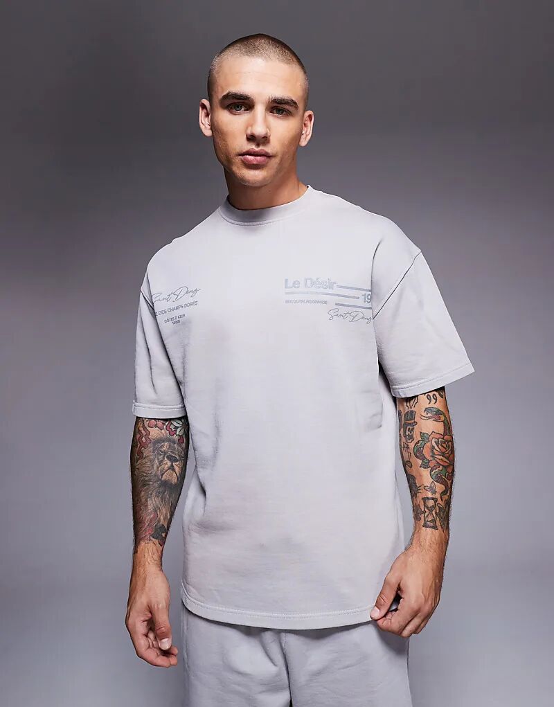 

Футболка свободного кроя River Island «le desir» светло-серого цвета