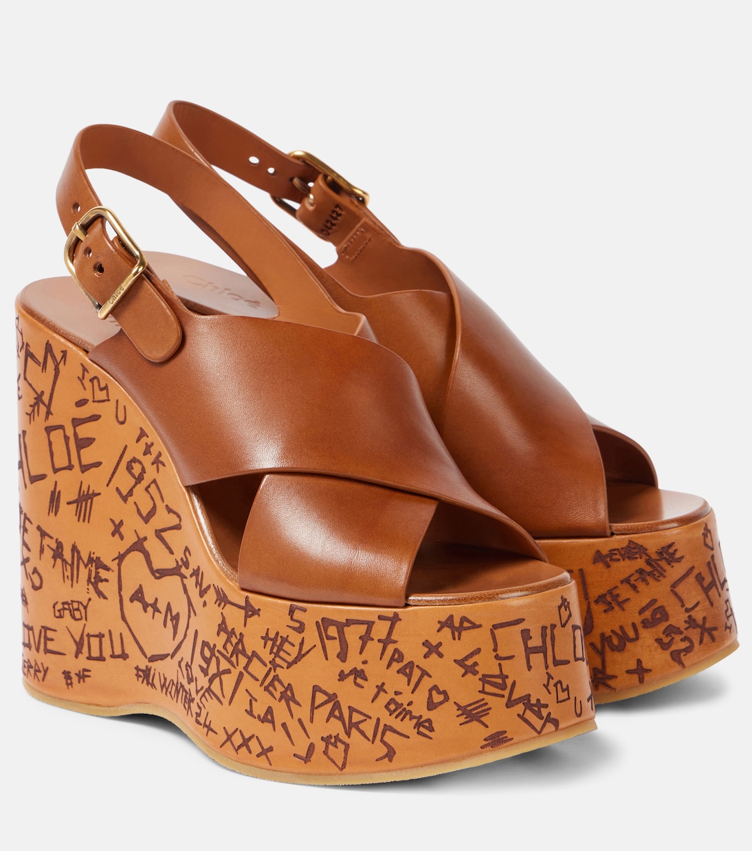 Босоножки Maxime из кожи на танкетке Chloé, Ginger Brown