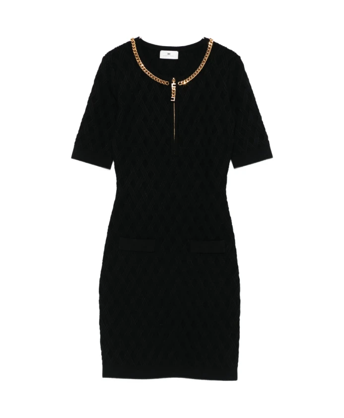 

Черное платье с цепочками и застежкой-молнией. Elisabetta Franchi, черный
